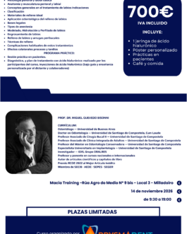 CURSO TEÓRICO/PRÁCTICO DE ARMONIZACIÓN OROFACIAL CON ÁCIDO HIALURÓNICO <fecha>14 de noviembre 2026</fecha>